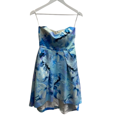 Forever New Womens  Size 8 Strapless Dress Blue / Floral 