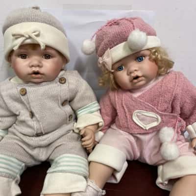 Vintage Large Seated Porcelain Girl And Boy