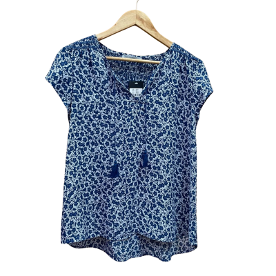 Just Jeans Womens  Size 12 Short Sleeve Shirt Blue / Floral / White 