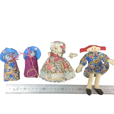 Box of Handcrafted Felt Mice and 1 Small Rag-doll 