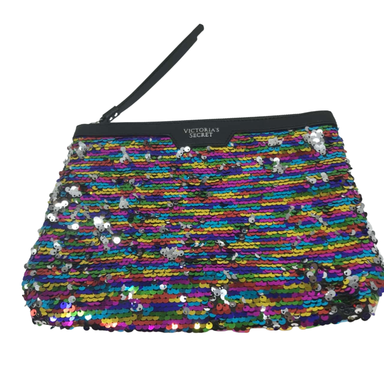 Victoria's Secret Zippered Sequin Bling Wristlet Makeup Bag Black (s)