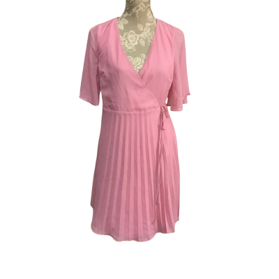 Boohoo Womens  Size 12 Pink Maternity Pleated Wrap Skater Dress   