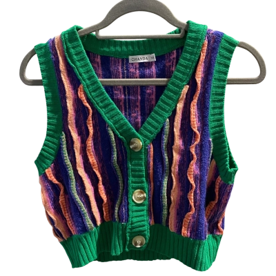 Ghanda Womens  Size XS Knitted Vest Green / Orange / Purple 