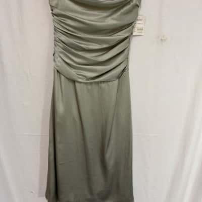Sage Green Strapless Ruched Satin Party Dress