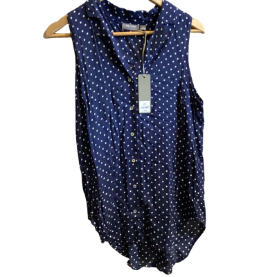 Susan Womens  Size 8 Button Up Top Blue / White 