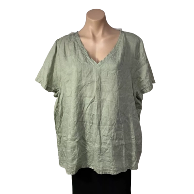 Sussan Womens Size XXL Sage Green Linen Short Sleeve V-Neck Top 