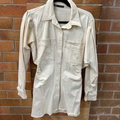 Zara Womens  Size S Long Sleeve Dress / Mini Dress Cream 