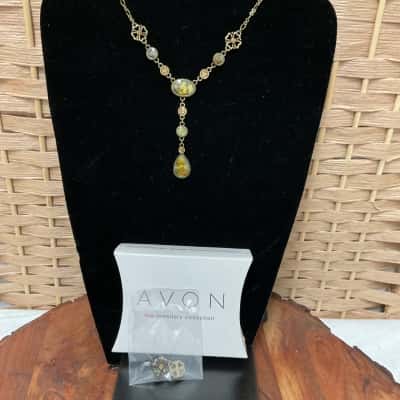 New Avon Fashion Women's naturally sophisticated abalone Y Earrings Necklace gift set Mother’s Day birthday present vintage boho 