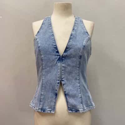 Charcoal Womens  Size 8 Denim Halter Neck Top Blue 