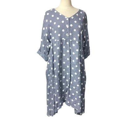Vera May Womens  Size L / XL, 100% Linen Polka Dot Midi Dress