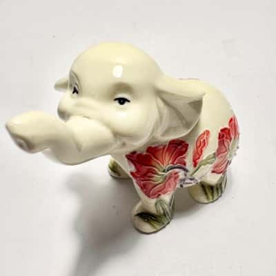 Old Tupton Ware Gladiolus Elephant Ornament featuring a hand-painted floral design