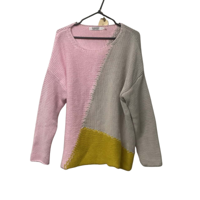  Womens Ellis and Dewey Size L Pink/ Grey/ Yellow Knitted Jumper