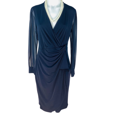 Jacqui-E - Wrap Dress Navy Blue (Size S) 