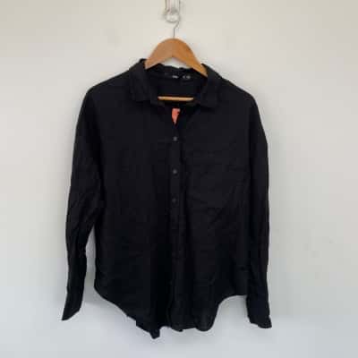 Sportsgirl Black Long Sleeve Linen Blend Shirt  Size 10 
