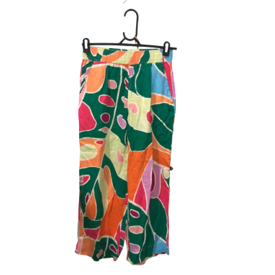 Christian Siriano Green Multicoloured 100% Linen Pants Size S 