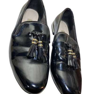 Zara Basic Black patent Leather Slip On Shoes Flats Loafer Tasseled Size 36