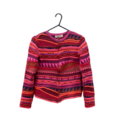 Womens Aldo Martins Size 10 Knit Sweater Jacket Brown / Navy Blue / Orange / Pattern / Pink  / Red 