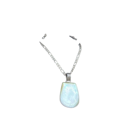 mother-of-pearl pendant on a silver-toned chain necklace 