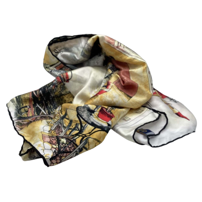 Beautiful Orkide Bursa Silk Scarf Womens  Multicoloured Village Scenes 90 x 90 cm 