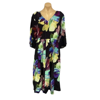 Sussan Womens Size 20 Multicoloured Floral Pattern Short Sleeve Midi Dress (new)