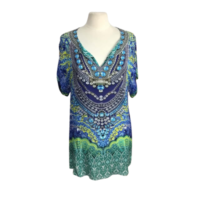 Blue Illusion Womens  Size 2 Bold Multicoloured Kaftan