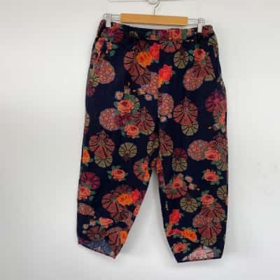 Gracila Navy Blue Floral Cotton Pants  Size L