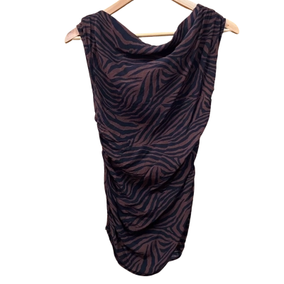 Decjuba Brown/Black Zebra Print Ruched Top Size 10