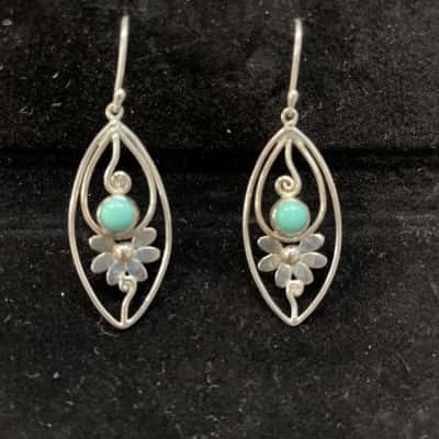 Vintage Sterling Silver Turquoise Earrings 