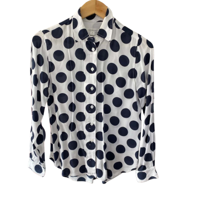 Trenery Womens  Size XS Long Sleeve Shirt Navy Blue / Polka Dot / White 