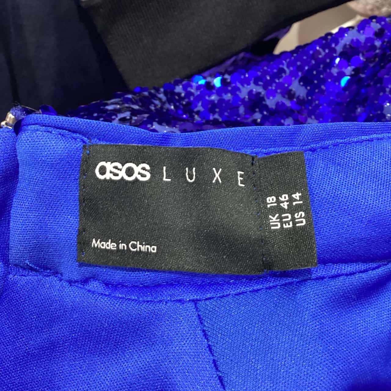 ASOS /LUXE BRAND! Asos Design!! ABSOLUTELY STUNNING SEQUENCED CUT-OUT  PUFFER STYLED SLEEVE DRESS!! Womens Size 18 Long Sleeve / Midi Dress Blue  (s)
