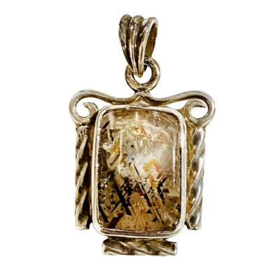 Ornate, Rectangle Moonstone in Silver Pendant