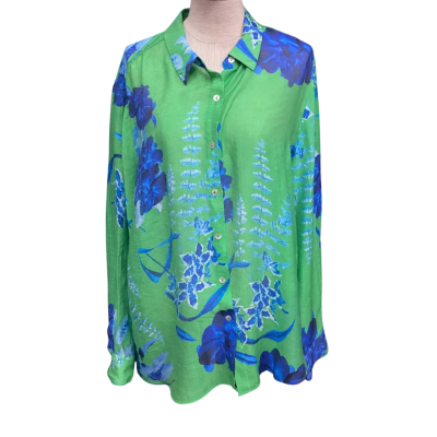 Gordon Smith  Size 14 Long Sleeve Shirt Blue / Floral / Green 