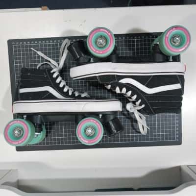 Custom-Made Vans Black Teal Impala Roller Skates Size 39Eur PreOwned 