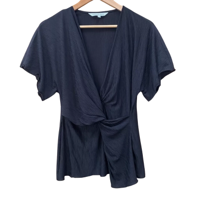 Veronika Maine Black Gathered Wrap Top Size 10