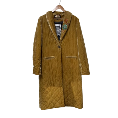 Trelise Cooper Winter 2017 Embellished Quilted Velour Jacket Size 14 Gold 
