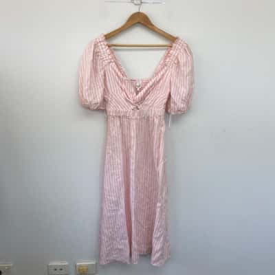 Seed Heritage Pink Stripe Tulip Midi Dress  Size 8