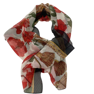 Womens Vintage Scarf Black  / Red White