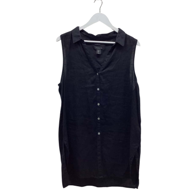 Tahari Womens Size XL Sleeveless 100% Linen Black Top