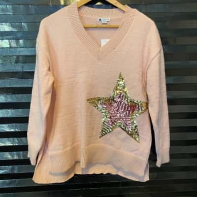 Rockmans Sequin Star Jumper Pink Size XL 