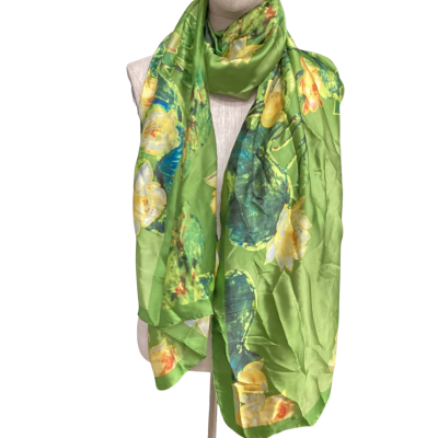 Laimizz 100% silk Scarf Floral Green 