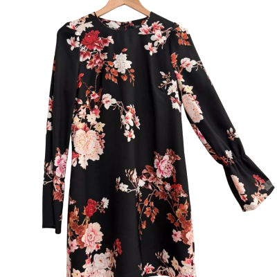 Cue Womens  Size 12 Long Sleeve Dress Black  / Multicoloured 
