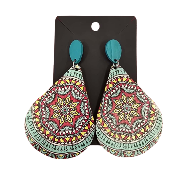  Womens Bohemian Big Water Drop Wooden Earrings Multicoloured 