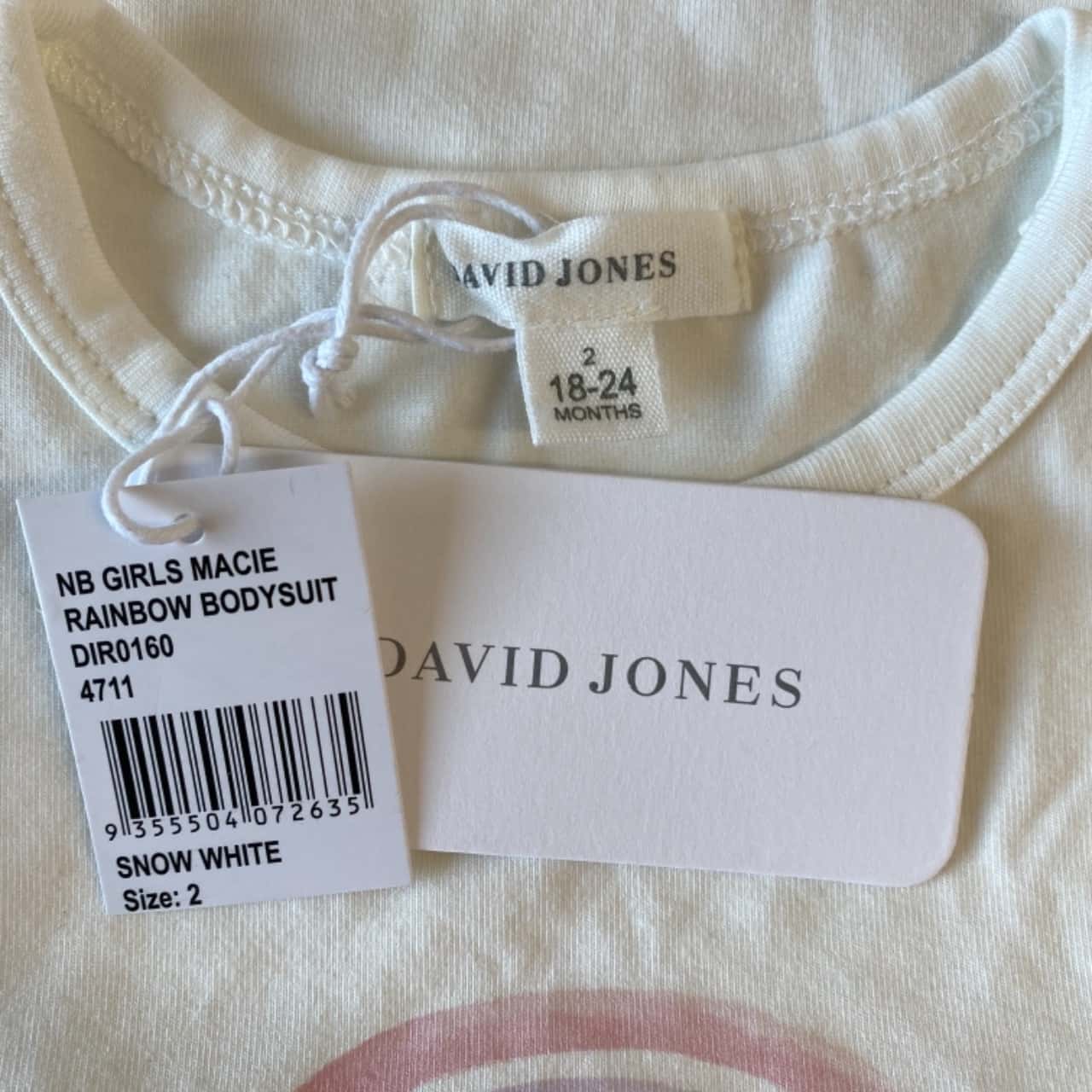 David Jones Baby's Size 1824m Snow White Rainbow Bodysuit New With