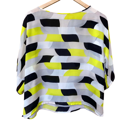 Veronika Maine Black/Yellow Patterned Sheer Top Size M  
