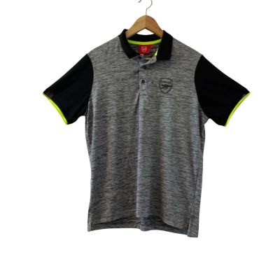 Arsenal FC Men's Grey Polo Shirt Size L Black Short Sleeve Crest Football (RRP $102)