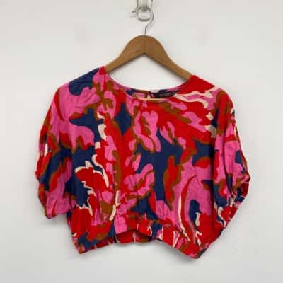 Mister Zimi Pink Red Blue Short Sleeve Crop Top Size 12 