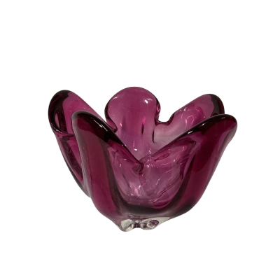 Vintage Cranberry Pink Art Glass Fluted Edge Bowl 