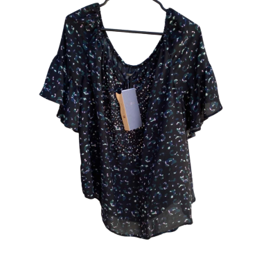 Liz Jordan Womens  Size 16  Frill Sleeve Hotfix Kaftan Top Deep Teal 