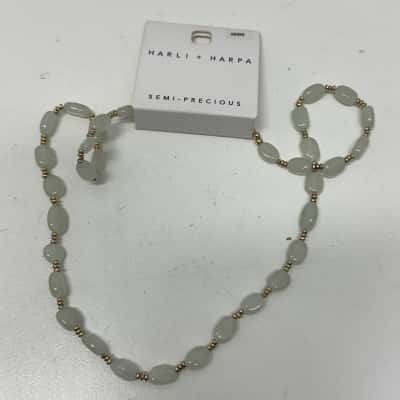 Jade Harli + Harper  Womens Beaded Necklace Pale Green with Gold Tone Seed Beads