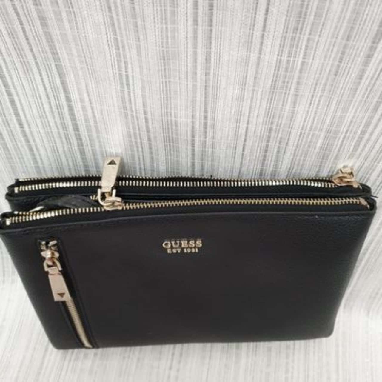Guess Naya Classy & Compact Black Grained Double Zipped Crossbody Bag